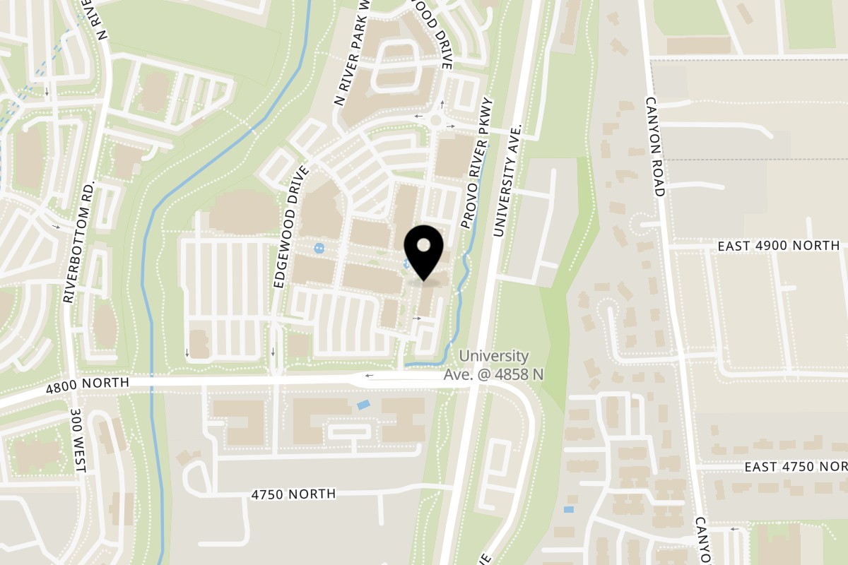 Map showing the location of The Happy Sumo Provo on 4801 N University Ave in Provo